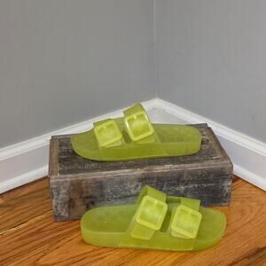 Authentic Balenciaga Neon Lime Jelly Slides EU 35 / US 5 - Double Buckle Strap